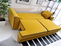 Żółta sofa Miss Bibi - wygodna funkcja spania - cała wykonana na bonellu