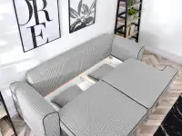 Designerska sofa rozkładana do salonu MISS BIBI pepitka - pojemnik na pościel