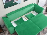 Sofa angielska MISS BIBI ZIELONA rozkładana z poduszkami - pojemnik na pościel