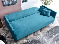 Sofa rozkładana MOLLY TURKUSOWA z pikowanego weluru - duża powierzchnia spania