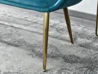 Ławka dwuosobowa w stylu glamour OSMA TURKUSOWY WELUR - złote nogi