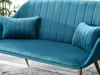 Ławka dwuosobowa w stylu glamour OSMA TURKUSOWY WELUR - wygodne siedzisko