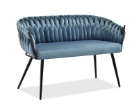 Mała sofa ROSA SZARY BŁĘKIT Z WELURU - CZARNE NOGI 