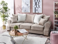 Sofa tosca beżowy welur, podstawa orzech