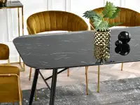 Stół marmurowy BERNO CZARNY ZE ZŁOTYMI STOPKAMI - blat ze szkła laminowanego