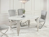 Stół do jadalni glamour ANTUGUA 180 BIAŁY MARMUR-CHROM - w aranżacji z krzesłami NELSON