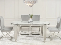 Stół do jadalni glamour ANTUGUA 180 BIAŁY MARMUR-CHROM - w aranżacji z krzesłami NELSON