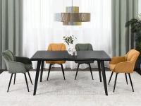 Stół nieregularny kształt MALAWI CZARNY DREWNO I METAL - w aranżacji z krzesłami BONA