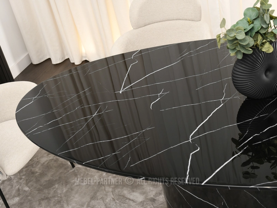Owalny stół do jadalni marmur czarny - elegancki mebel w Twoim salonie