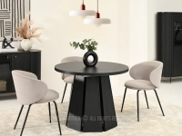 Stół rozkładany designerski SOLVO 100 PLUS CZARNY - w aranżacji z krzesłami CINDY