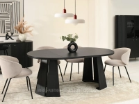Stół rozkładany designerski SOLVO 100 PLUS CZARNY - z dwoma wkładkami w aranżacji z krzesłami CINDY