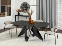 Stół rozkładany do jadalni z ceramiki CZARNY MARMUR PREZIOS - w aranżacji z krzesłami NEILA oraz konsolą IBEN