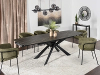 Stół z ceramicznym blatem DANZEN CZARNY MARMUR - elegancki stół w aranżacji z krzesłami SORIN