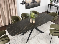 Stół z ceramicznym blatem DANZEN CZARNY MARMUR - elegancki stół w aranżacji z krzesłami SORIN