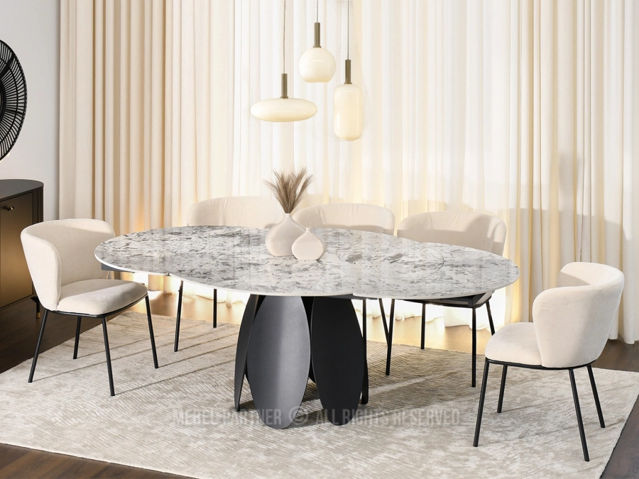 Designerski stół okrągły glamour z obrotowym blatem ceramicznym