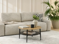 Stolik kawowy loft z półką RENNE XL DĄB CZARNA NOGA - w nowoczesnej aranżacji