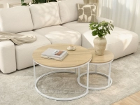 Stolik kawowy okrągły 2w1 do salonu BIAŁY KAREL SONOMA - skandynawski design 