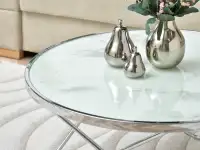 Marmurowy stolik kawowy AMIN XL BIAŁY - SREBRNY STELAŻ - charakterystyczne detale