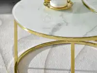 Okrągłe stoliki do salonu GRANADA BIAŁY MARMUR - ZŁOTY - marmur