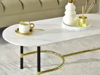 Stolik kawowy LOMELA BIAŁY MARMUR - CZARNO ZŁOTA podstawa - stolik marmurkowy