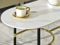 Stolik kawowy LOMELA BIAŁY MARMUR - CZARNO ZŁOTA podstawa - stolik z odpornym blatem