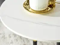 Stolik kawowy LOMELA BIAŁY MARMUR - CZARNO ZŁOTA podstawa - stolik z zaokrąglonym blatem