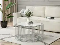 Szklany stolik kawowy marmur biały NAVIO XL STELAŻ CHROM - składane stoliki do salonu