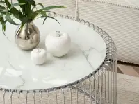 Szklany stolik kawowy marmur biały NAVIO XL STELAŻ CHROM - stolik do salonu ze szklanym blatem