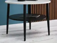 Biały okrągły stolik kawowy RENNE S DREWNO - CZARNY - stolik z półką