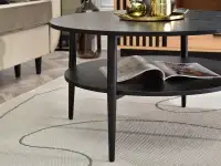 Okrągły stolik kawowy RENNE XL CZARNY z półką - CZARNA podstawa - solidna konstrukcja
