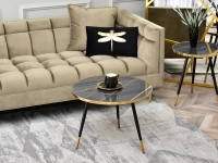 Stolik kawowy ZOE XL GRAFIT MARMUR - CZARNO ZŁOTE NOGI - w aranżacji z kanapą DECO
