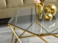 Luksusowa ława do salonu JAWA SZKŁO DYMIONE ZŁOTA - stolik ze szklanym blatem