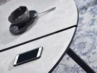 Okrągły stolik kawowy FJORD SZARY MARMUR + CZARNY - metalowe akcenty