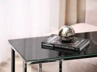 Luksusowy stolik kawowy VASTO CZARNY MARMUR- CHROM - szklany stolik marmurowy