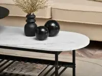 Elegancki stolik z nadstawką LAURI XL BIAŁY MARMUR - blat z imitacją marmurka