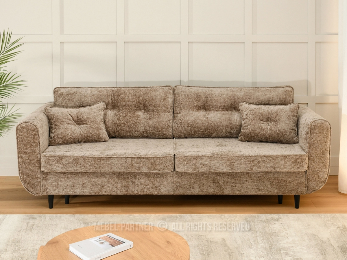 Sofa rozkładana z pojemnikiem na pościel CIEMNY BEŻ BLINK CZARNY