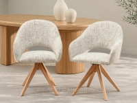 BEŻOWE krzesło obrotowe w melanżowej tkaninie LEONOR NOGA DĄB - elegancki design do jadalni