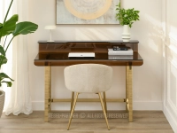 Stylowe biurko szklane z półką LAPIS BRĄZ PODSTAWA ZŁOTY  - elegancki design