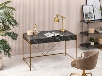Stylowe biurko UNIF CZARNY MARMUR - ZŁOTY STELAŻ - geometryczny, prosty kształt