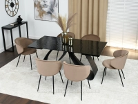 Stylowe krzesło WELUROWE BEŻOWE CINDY - CZARNA NOGA - tapicerowane krzesła do jadalni, w aranżacji ze stołem PREGIATO
