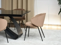 Stylowe krzesło WELUROWE BEŻOWE CINDY - CZARNA NOGA - nowoczesne krzesła jadalniane welur