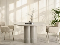 BEŻOWY stół okrągły 130 cm na zaokrąglonej podstawie OLMO - stylowy design