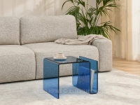 NIEBIESKI stolik kawowy szklany z praktyczną półką do salonu CAPRI - designerski stolik kawowy