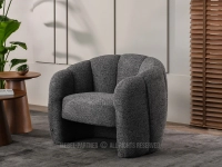 Obły fotel wypoczynkowy w GRAFITOWEJ tkaninie boucle CARIEL - nowoczesny design 