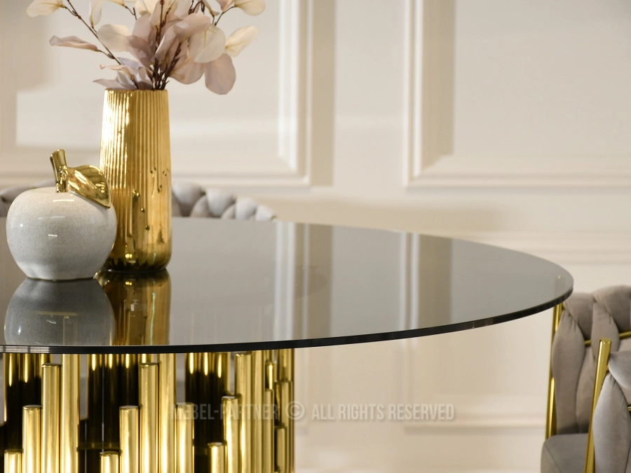 Szklany stół okrągły 130 cm BARBADOS – idealny do eleganckiej jadalni i salonu