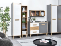 Wąska szafa jednodrzwiowa na ubrania SMART S2 SZARO-BIAŁA w aranżacji