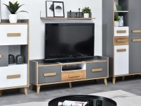 Szafka pod telewizor SMART S7 SZARA Z BIAŁYM I JESIONEM w aranżacji