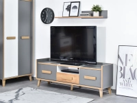 Szafka pod telewizor SMART S7 SZARA Z BIAŁYM I JESIONEM w aranżacji