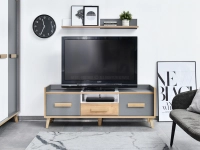 Szafka pod telewizor SMART S7 SZARA Z BIAŁYM I JESIONEM w aranżacji