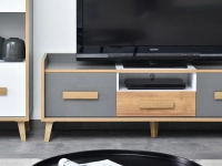 Szafka pod telewizor SMART S7 SZARA Z BIAŁYM I JESIONEM - eleganckie fronty
